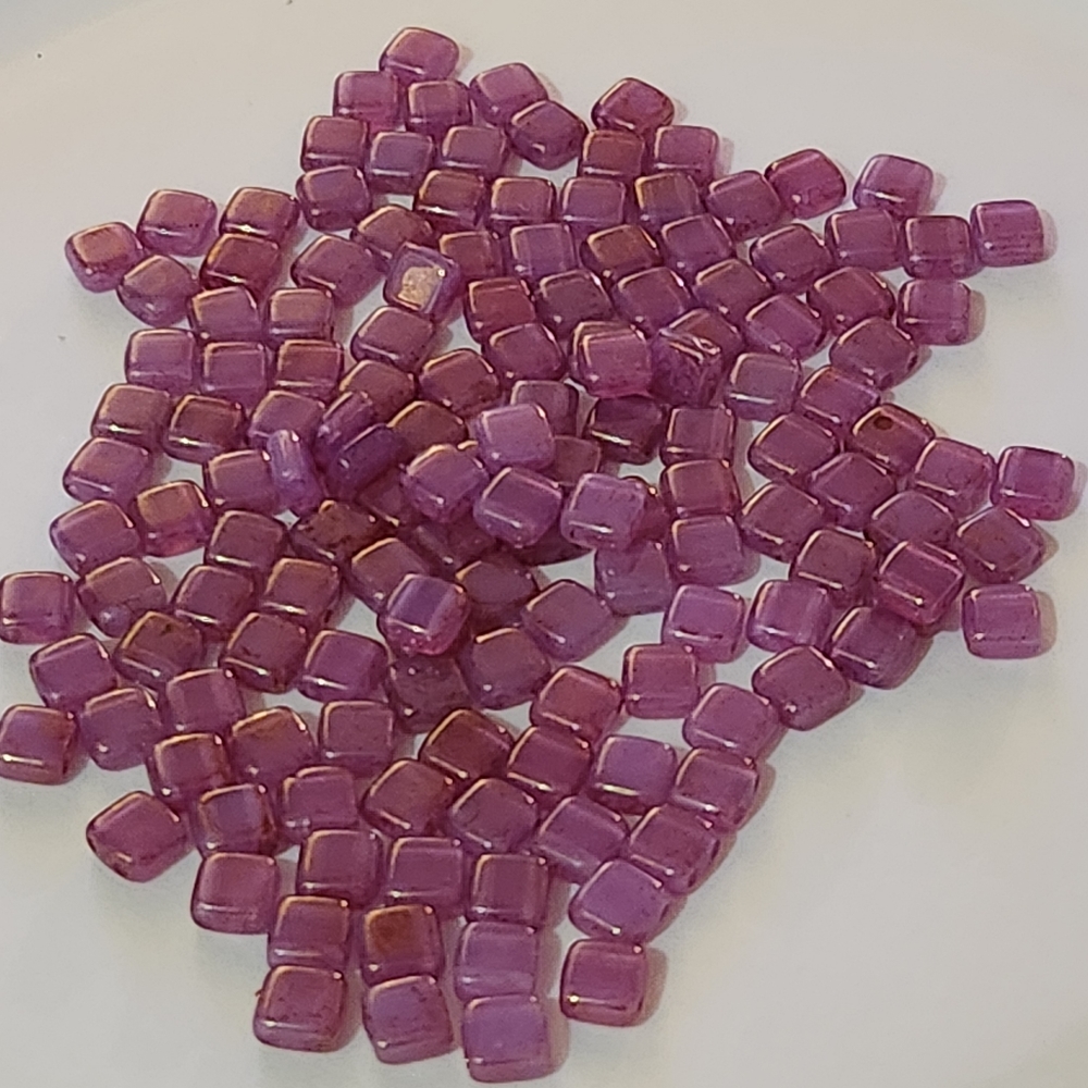Czech glass square Tile beads 6mm pink topaz milky alexandrite 150 beads